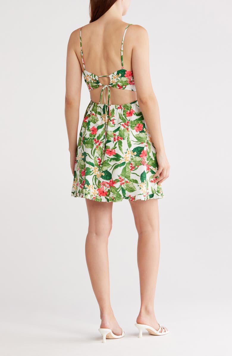 WAYF Shirred Linen Blend Minidress, Alternate, color, Hibiscus Tropical