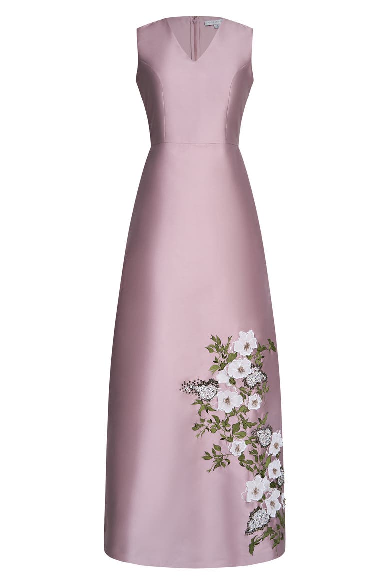Aurelia Floral Sleeveless Taffeta Gown, Alternate, color, WOOD ROSE