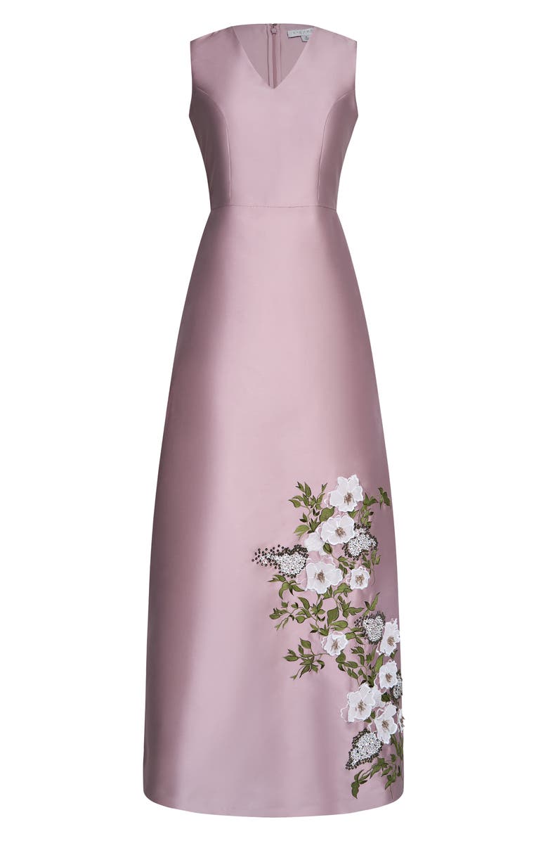 Kay Unger Aurelia Floral Sleeveless Taffeta Gown, Alternate, color, Wood Rose