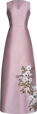 Kay Unger Aurelia Floral Sleeveless Taffeta Gown