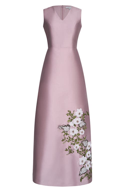 Kay Unger Aurelia Floral Sleeveless Taffeta Gown In Wood Rose