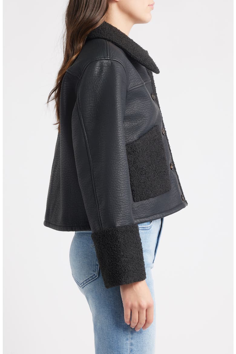 Dria Faux Leather & Faux Shearling Jacket, Alternate, color, BLACK SHEARLING