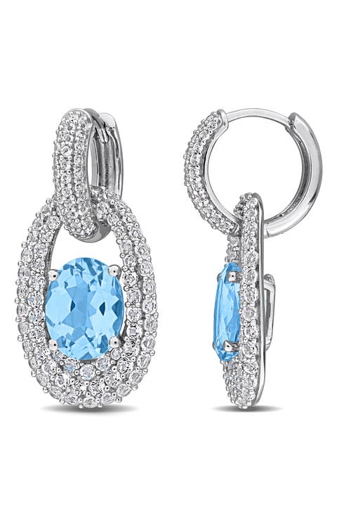 Sky Blue Topaz & White Topaz Drop Earrings