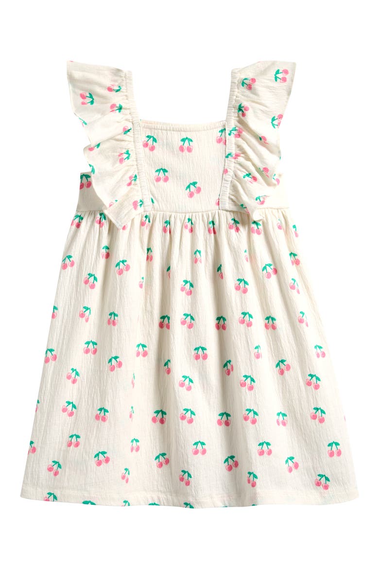 Kids' Cherry Print Ruffle Crinkled Jersey Dress, Main, color, OFF WHITE