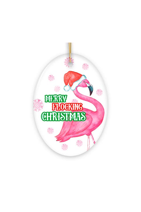 Merry Flocking Christmas Santa Hat Flamingo Ornament