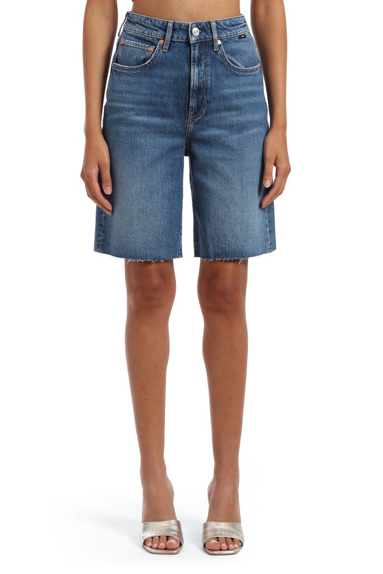Selina Cutoff Bermuda Denim Shorts, Main, color, MID BRUSHED RECYCLED BLUE