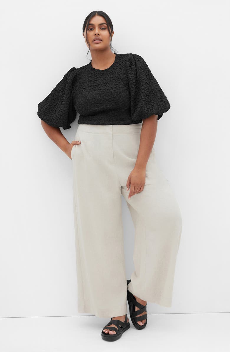 City Chic Chrissie Texture Puff Sleeve Top, Alternate, color, Black