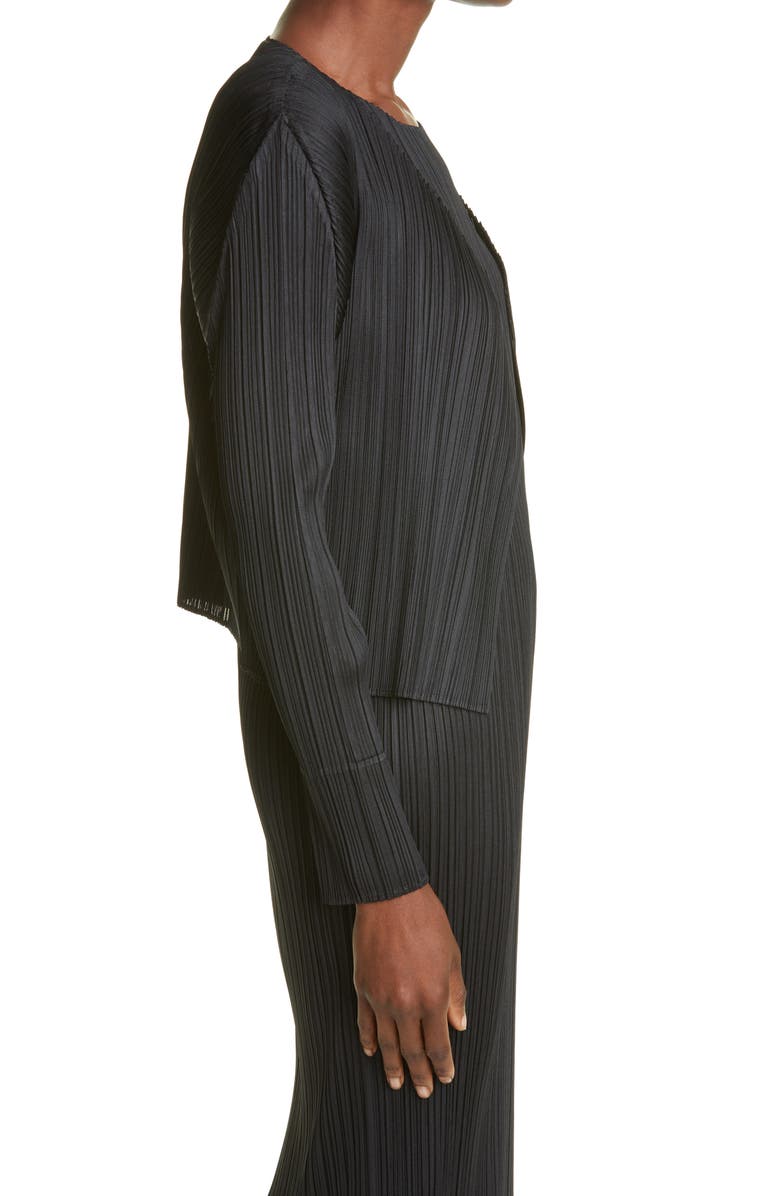 Pleats Please Issey Miyake Pleats Pleats Issey Miyake Pleated Open Front Crop Cardigan, Alternate, color, Black