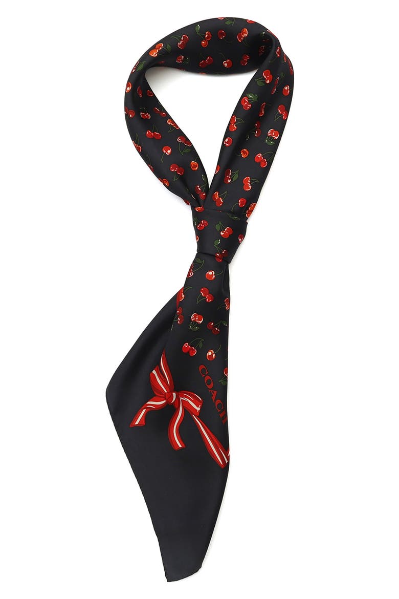 Cherry Mix Printed Silk Square Scarf, Alternate, color, NAVY MULTI