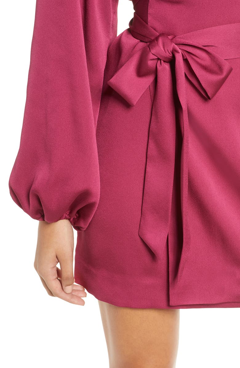 Bellevue The Label Aurora Long Sleeve Satin Wrap Minidress, Alternate, color,