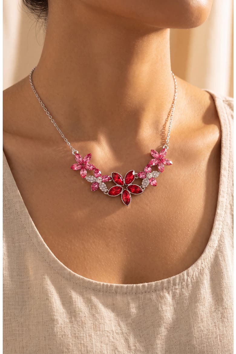 Floral Crystal Statement Necklace, Alternate, color, Fuchsia