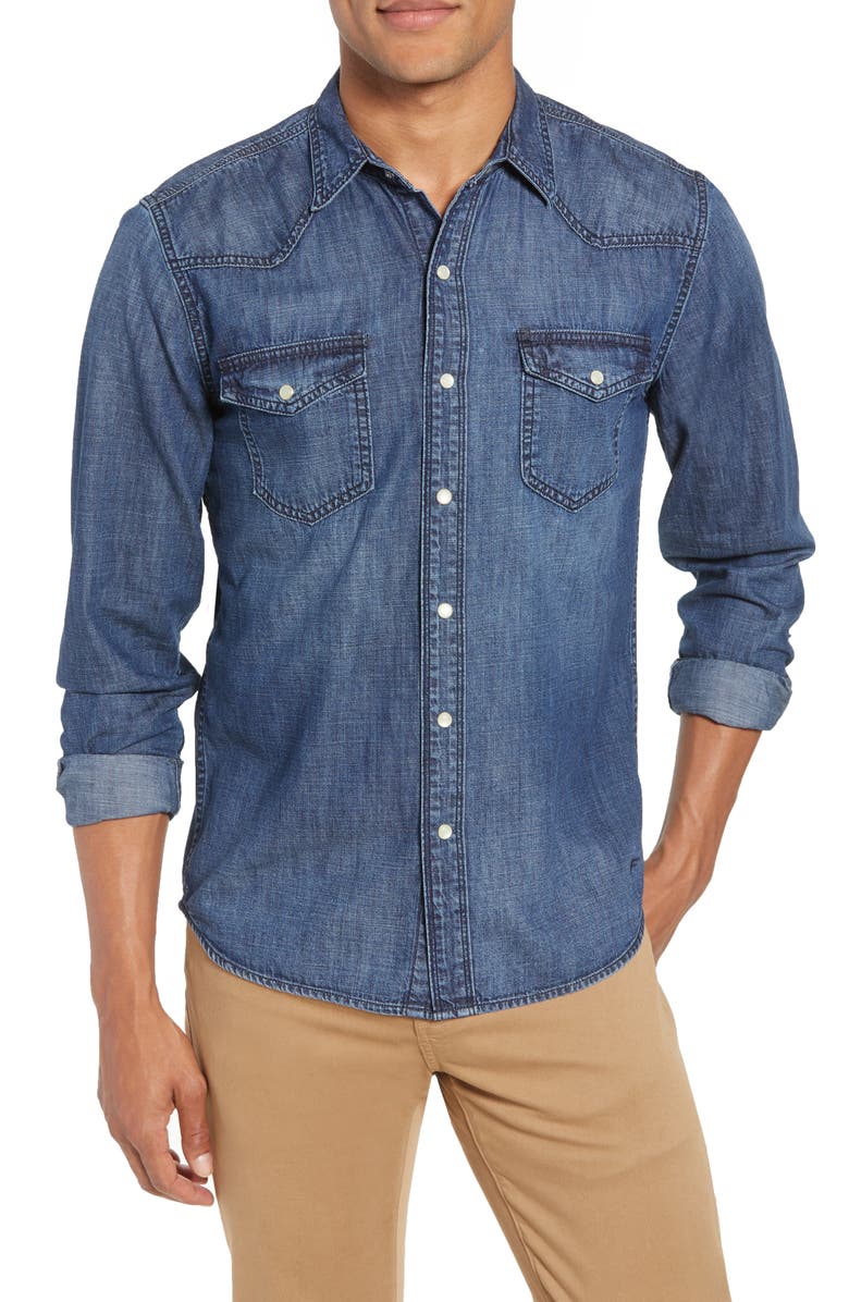 FRAME PC Slim Fit Denim Western Shirt, Main, color, 
