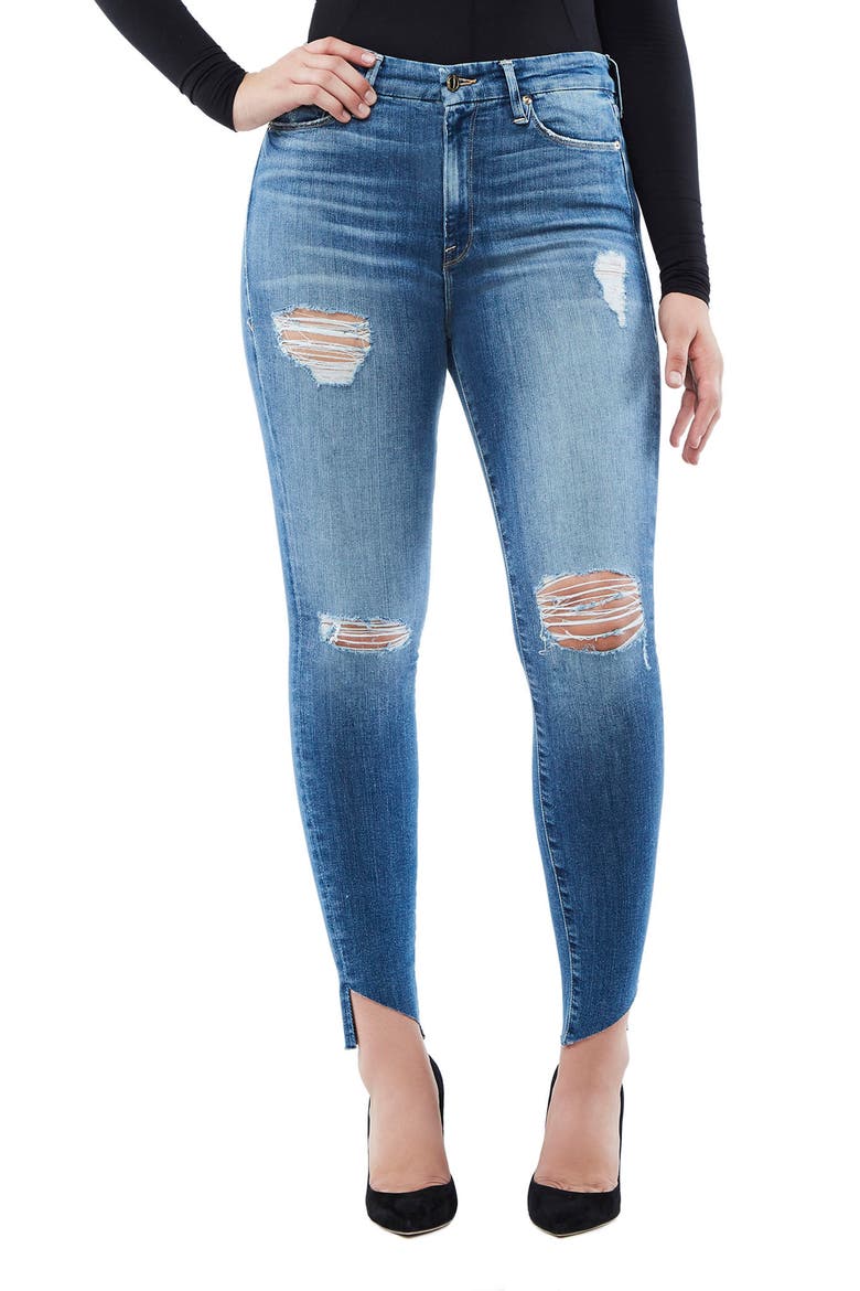 Good Waist Cascade Hem Skinny Jeans, Alternate, color, BLUE125