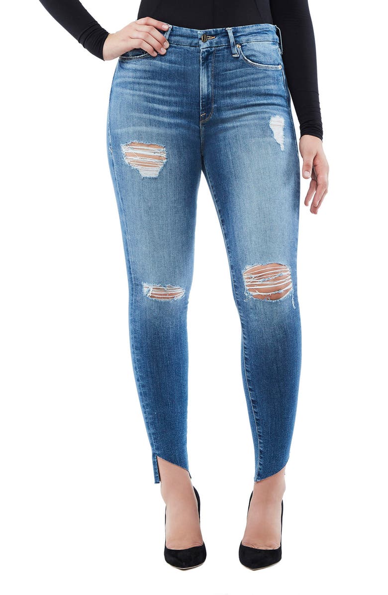 Good American Good Waist Cascade Hem Skinny Jeans, Alternate, color, 