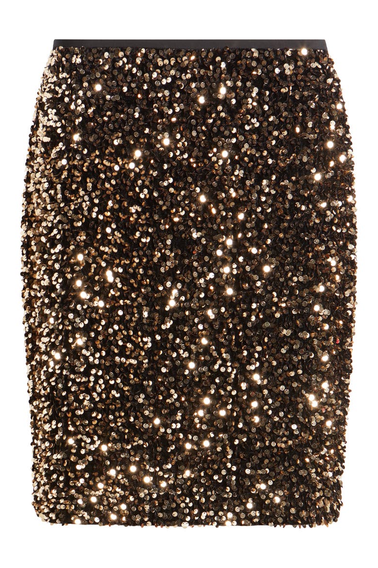Sequin Pencil Miniskirt, Alternate, color, GOLD BLACK