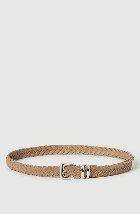 Reversed calfskin braided belt with tip