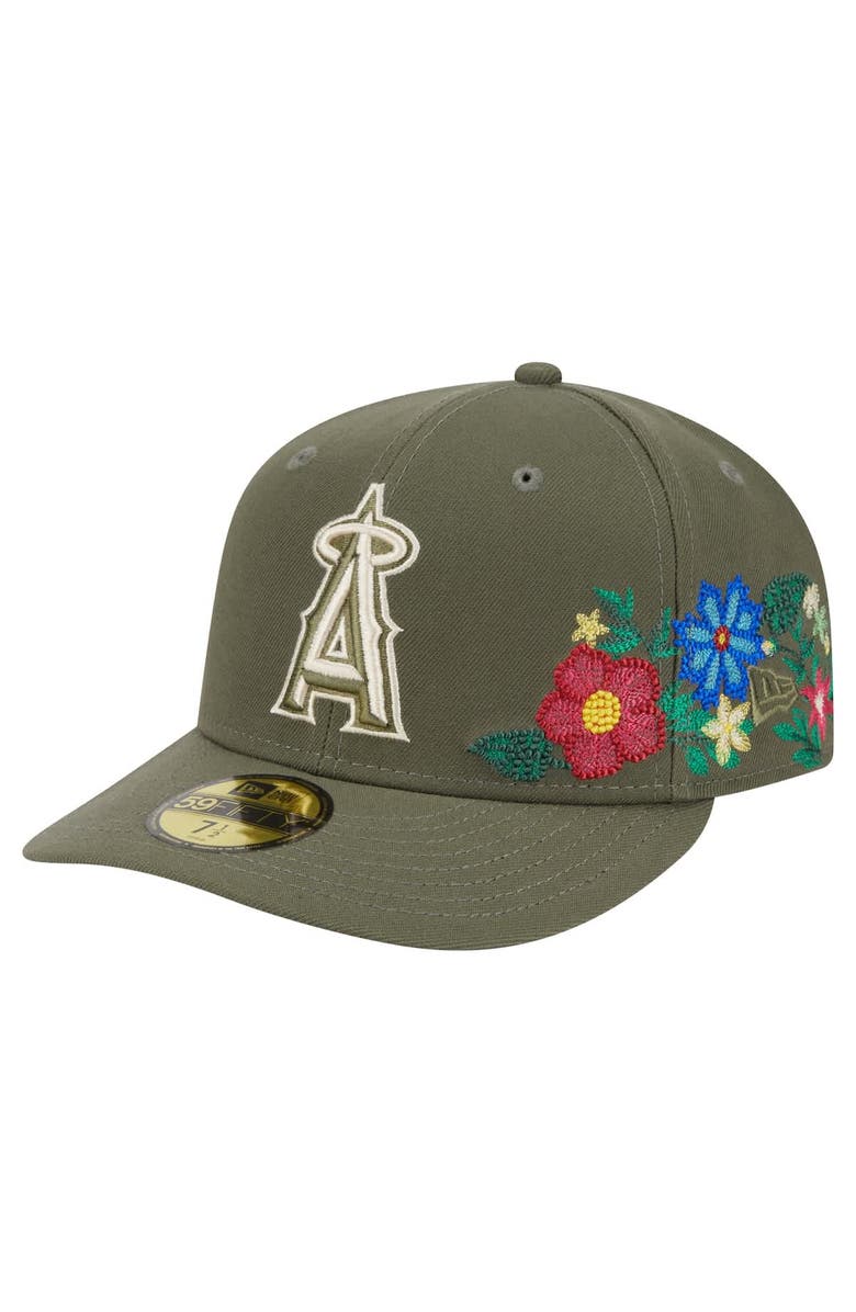 New Era Men's New Era Olive Los Angeles Angels Tonal Florals 59FIFTY Fitted Hat, Main, color,