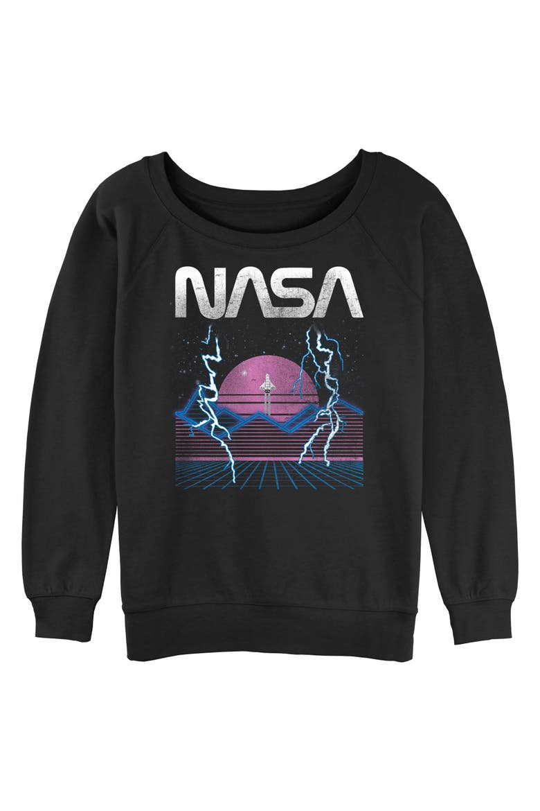 Juniors NASA Retro Shuttle Launch Sweatshirt, Main, color, Black
