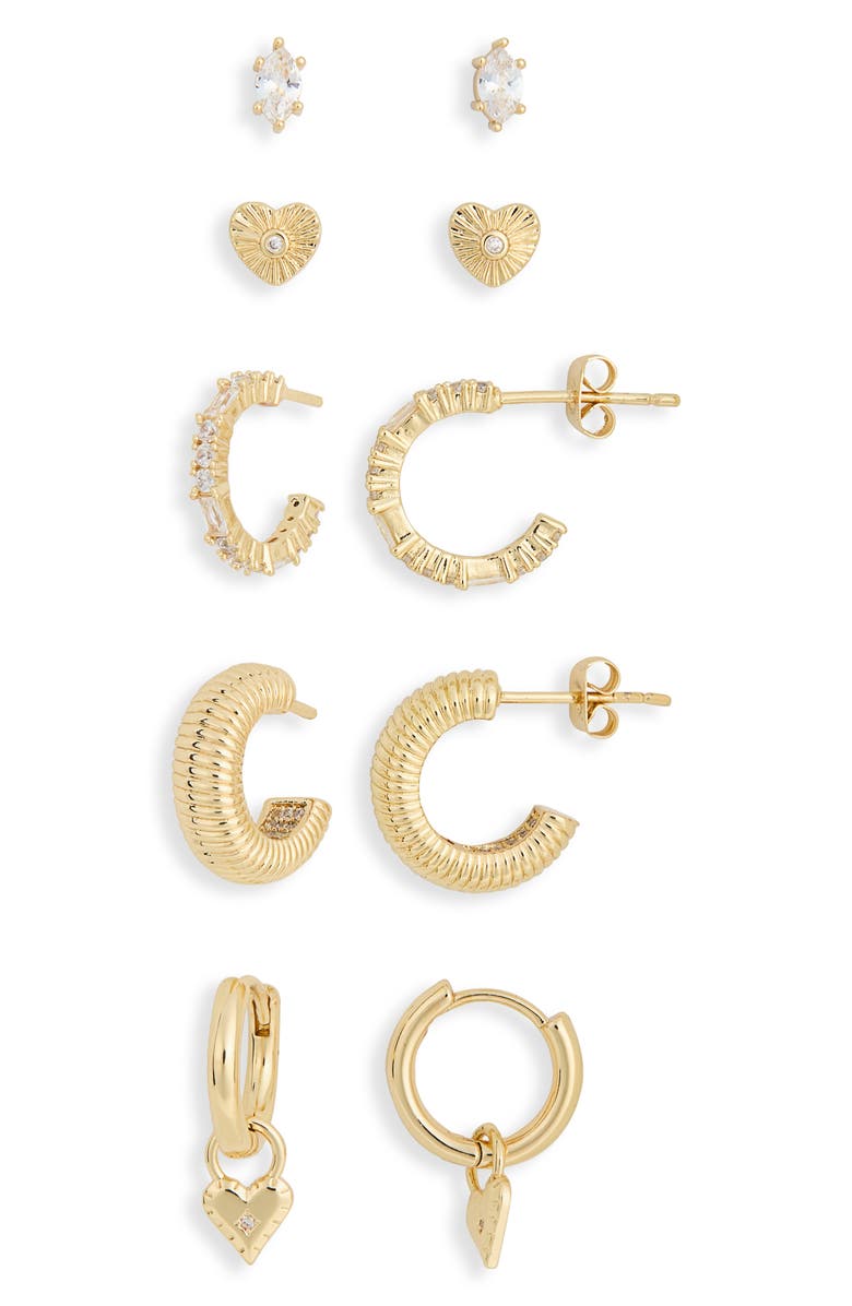 Leith 5-Pack Hugs & Studs Earrings Set, Alternate, color, Clear- Gold