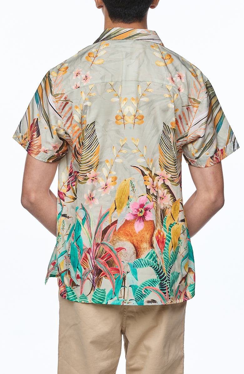 RANEES Printed Camp Shirt, Alternate, color, Natural