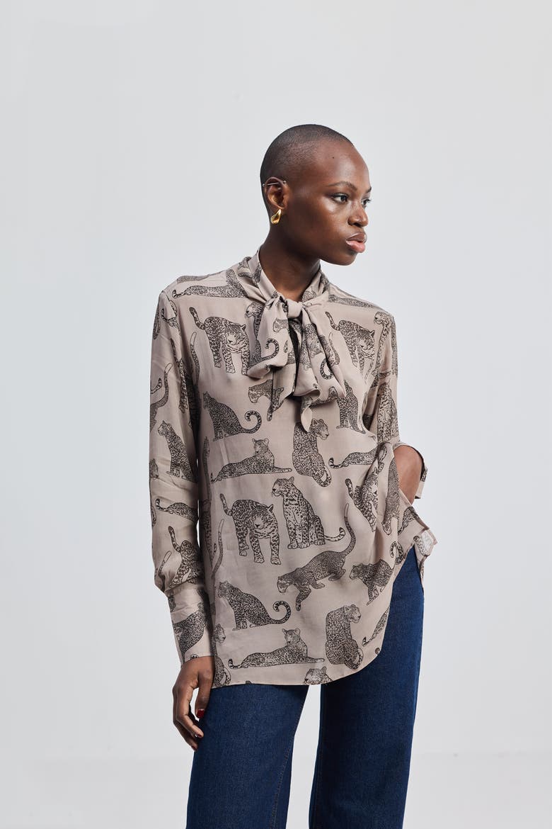 Relaxed-Fit Top with Front Tie, Alternate, color, Feral Whispers