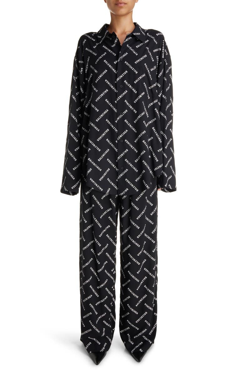 Balenciaga Relaxed Fit Logo Print Button-Up Shirt, Alternate, color, 