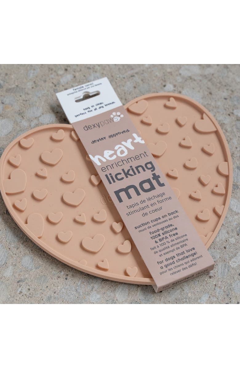 Dexypaws Enrichment Lick Mat Blush Pink Heart Grooved Silicone, Alternate, color, Pink