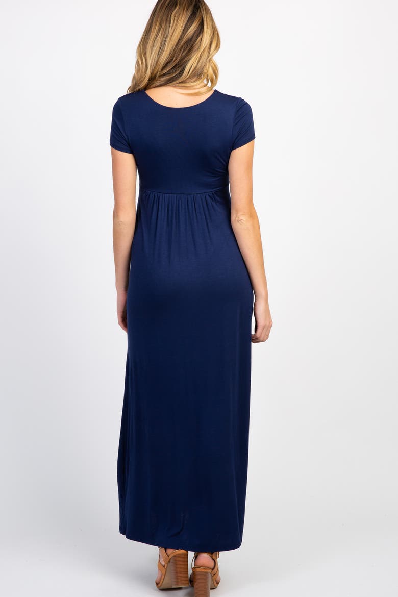 Petite Draped Maternity/Nursing Maxi Dress, Alternate, color, Navy Blue