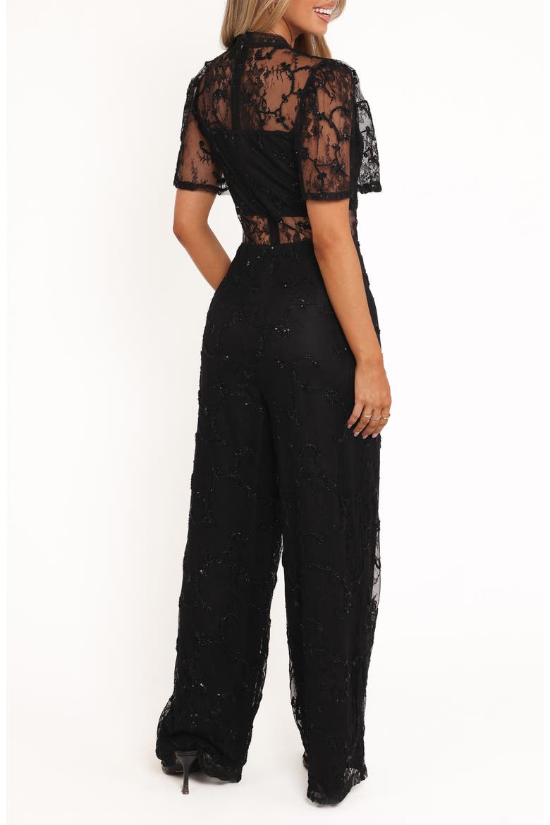 Zina Sequin & Lace Jumpsuit, Alternate, color, BLACK