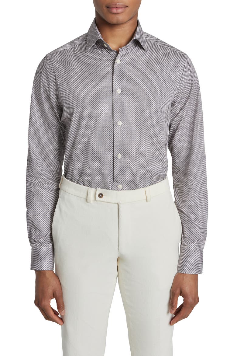 Landsdowne Print Cotton Dress Shirt, Main, color, TAN