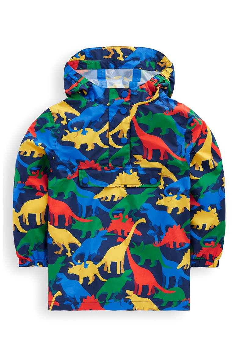 Kids' Waterproof Hooded Popover Rain Jacket, Main, color, NAVY MULTI DINOS