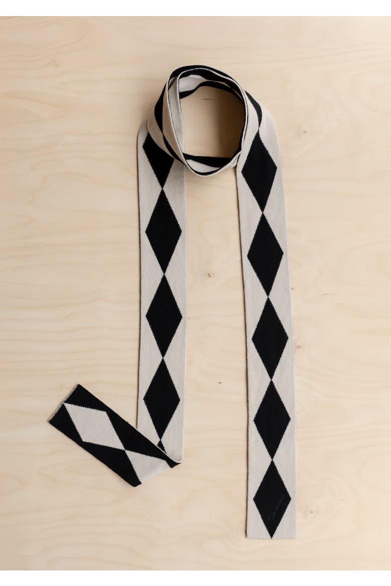 Merino Wool Harlequin Skinny Scarf, Alternate, color, Black Harlequin