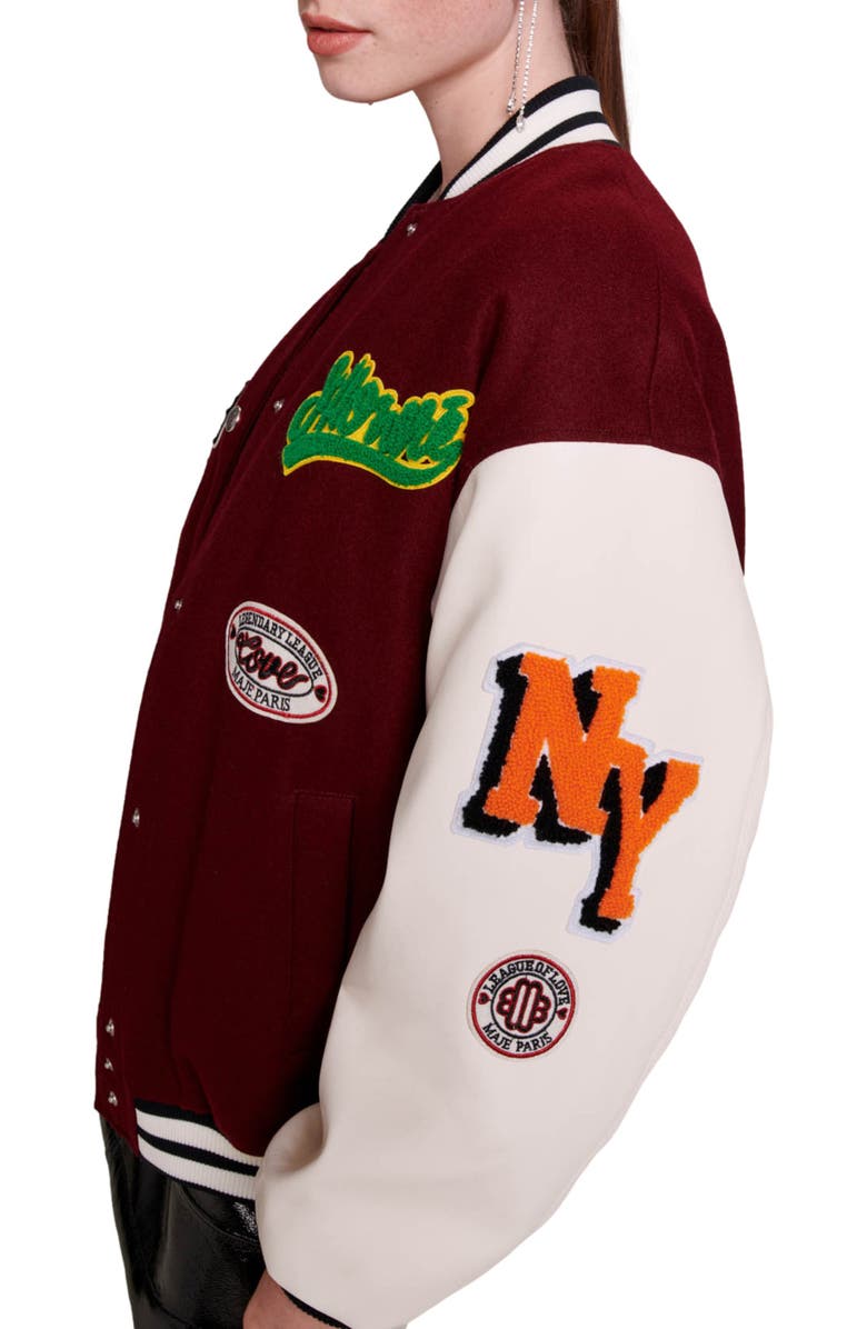 maje Belove Wool Blend Letterman Jacket, Alternate, color,