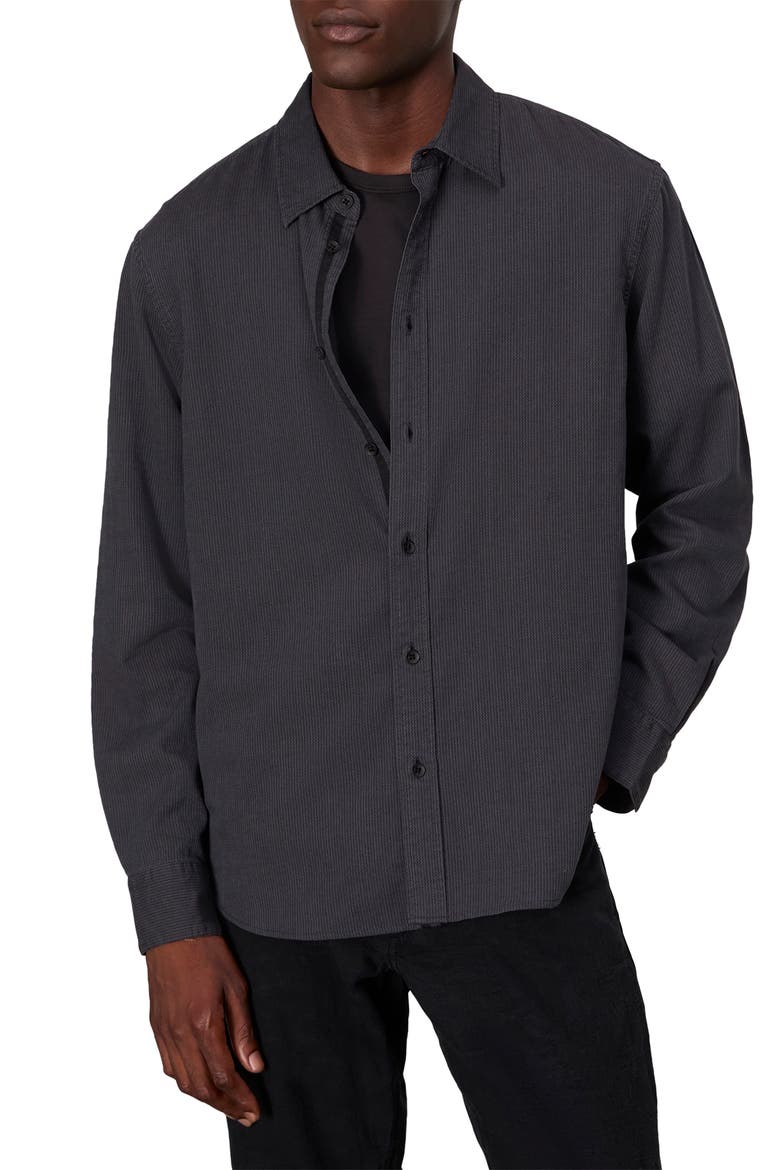 Finch Zigaag Dobby Button-Up Shirt, Main, color, BLACK STRIPE