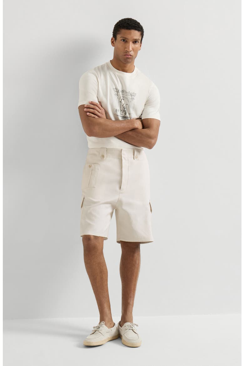 Cotton and linen canvas Bermuda shorts with cargo pockets, Alternate, color, White
