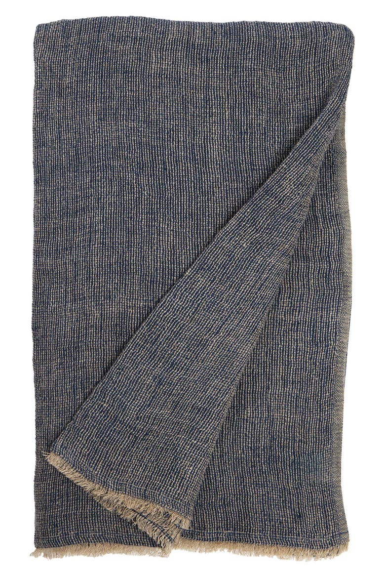 River Oversize Linen Throw Blanket, Main, color, NAVY