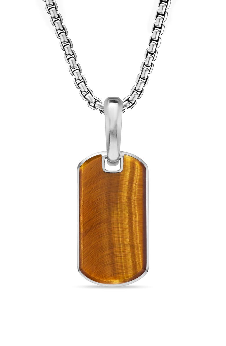David Yurman Men's Chevron Tag, 21mm, Main, color, Sterling Silver/ Tigers Eye