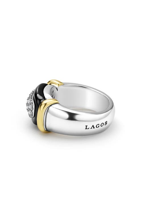 Lagos Two-tone Black Ceramic Diamond Ring In Metallic