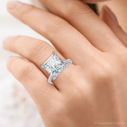 Bliss Diamond Certified 4 1/3ct Princess Cut Side Halo Engagement Ring 14k Gold/pt Lab Grown