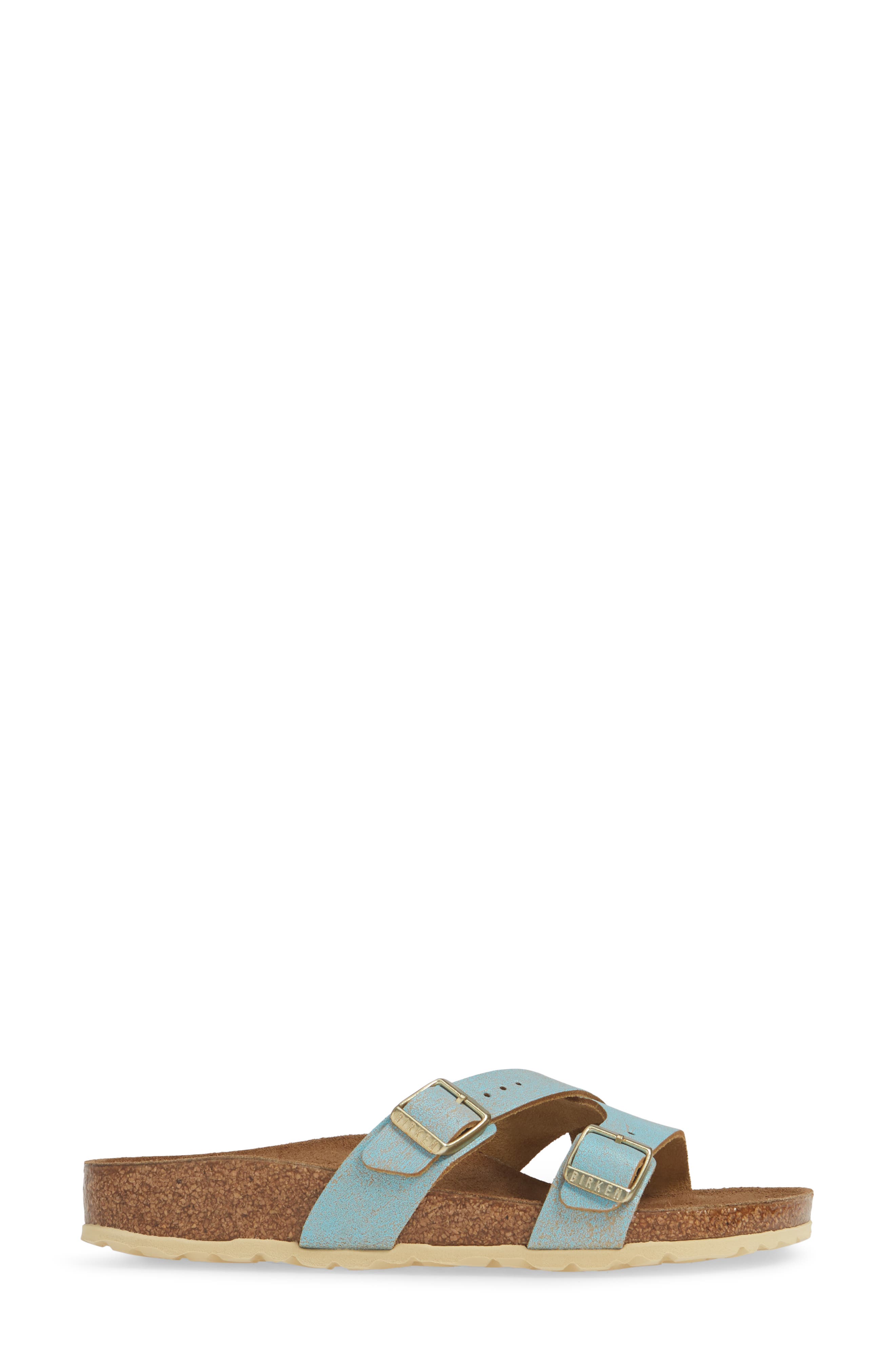 Yao Metallic Slide Sandal, Alternate, color, WASHED METALLIC AQUA LEATHER