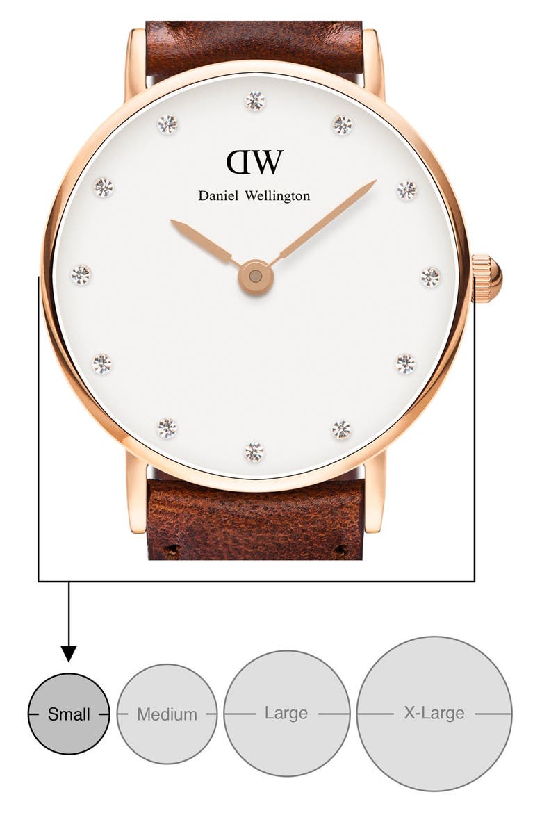 'Classy St. Mawes' Crystal Index Leather Strap Watch, 26mm, Alternate, color, BROWN/ ROSE GOLD