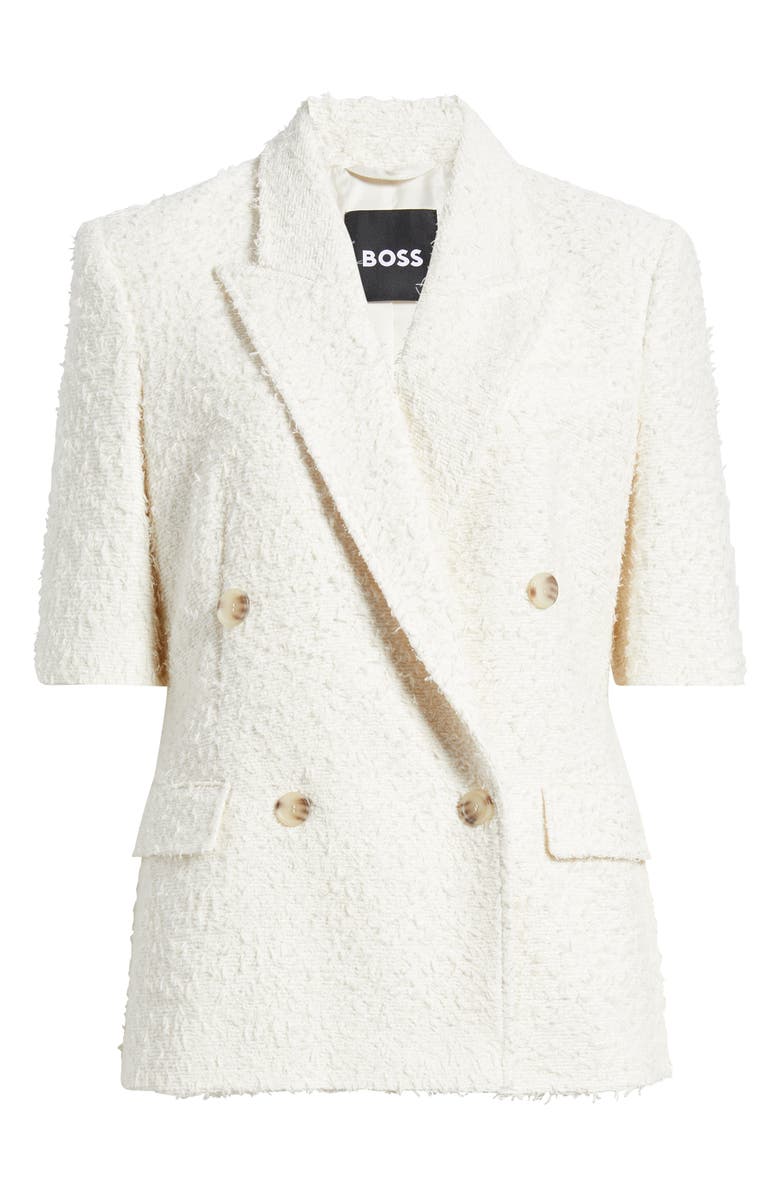BOSS Jaleto Double Breasted Short Sleeve Tweed Blazer, Alternate, color, Soft Cream Eyelash Tweed