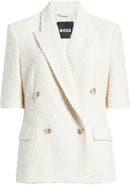BOSS Jaleto Double Breasted Short Sleeve Tweed Blazer
