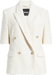 BOSS Jaleto Double Breasted Short Sleeve Tweed Blazer