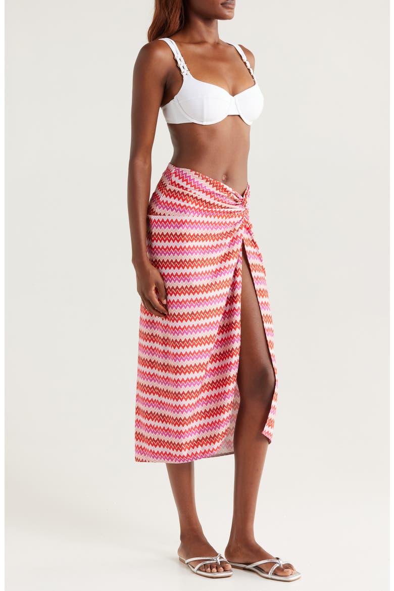 Xana Metallic Chevron Cover-Up Skirt, Alternate, color, FLAME CHEVRON