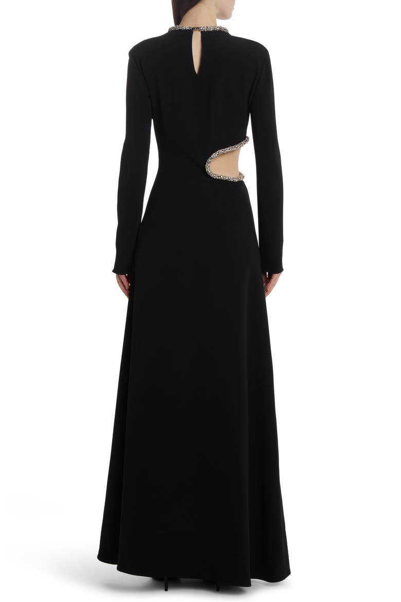 Embellished Long Sleeve Cutout Gown, Alternate, color, BLACK