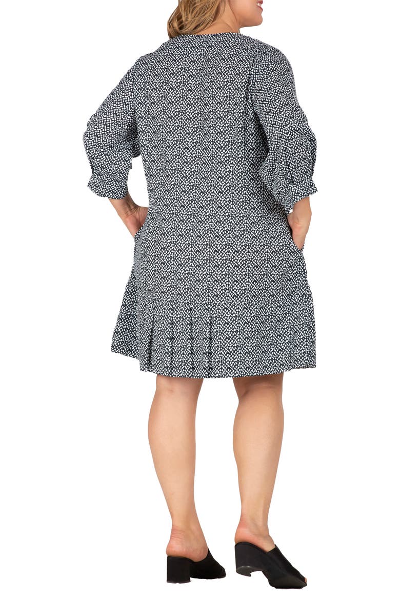 Long Sleeve Flounce Dress, Alternate, color, BLACK WHITE
