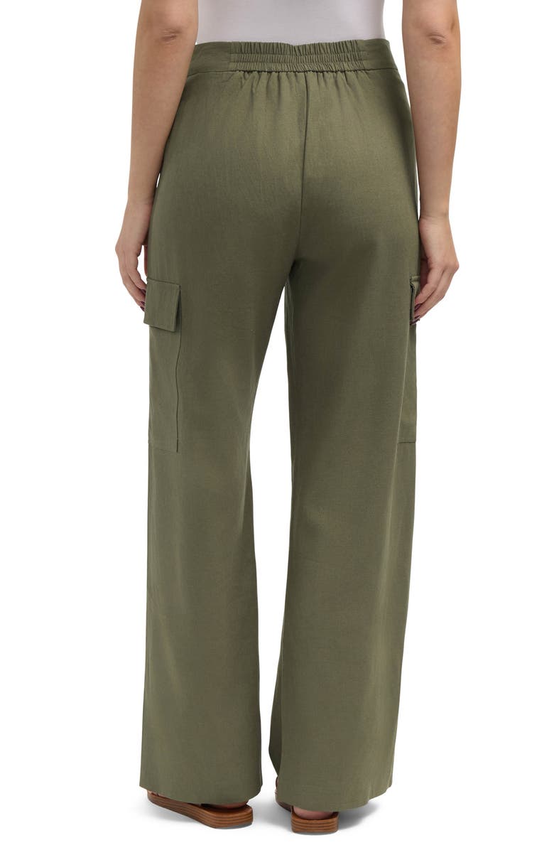 Ellen Tracy Wide Leg Linen Blend Cargo Pants, Alternate, color, Light Olive