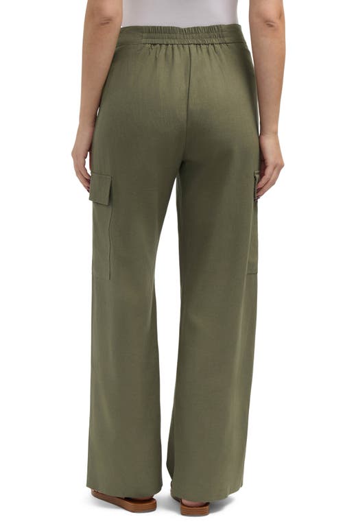 Ellen Tracy Wide Leg Linen Blend Cargo Pants In Light Olive