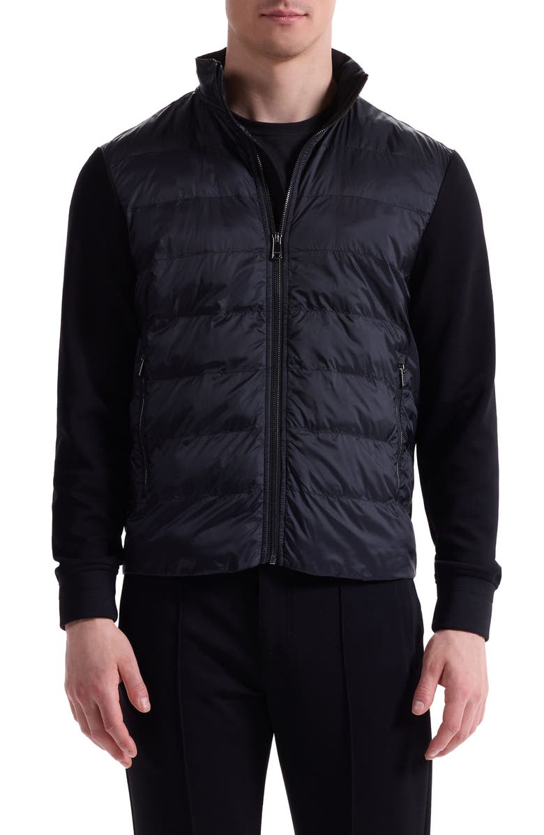 Bugatchi Soft Touch Quilted Zip-Up Bomber Jacket, Main, color, Black